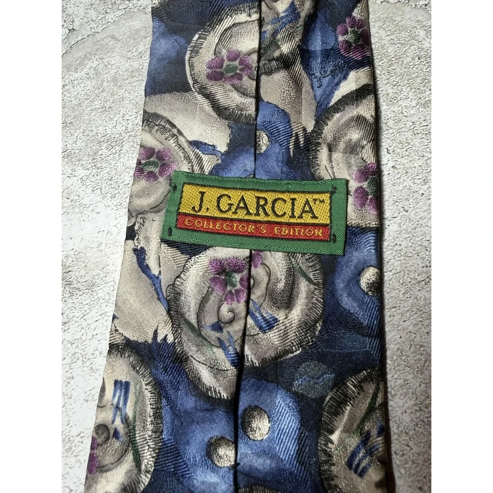 J. GARCIA 100% Silk Tie Mens One Size Blue Floral Jacquard Embroidered Pointed